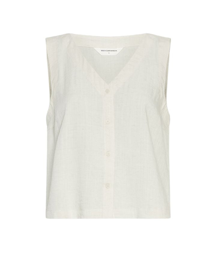 MSCH Copenhagen Shirt Daria SL Sand Melange in Beige mit V-Ausschnitt und Knopfleiste.