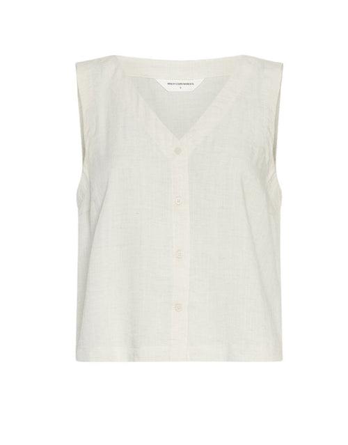 MSCH Copenhagen Shirt Daria SL Sand Melange in Beige mit V-Ausschnitt und Knopfleiste.