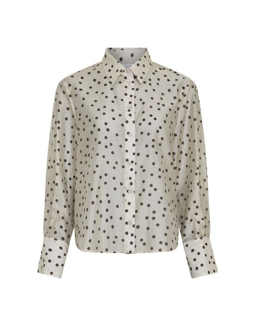 MSCH Copenhagen Dorothea Faustina Bluse Peyote Dot in Creme mit dunkelbraunem Punktmuster und klassischem Kragen