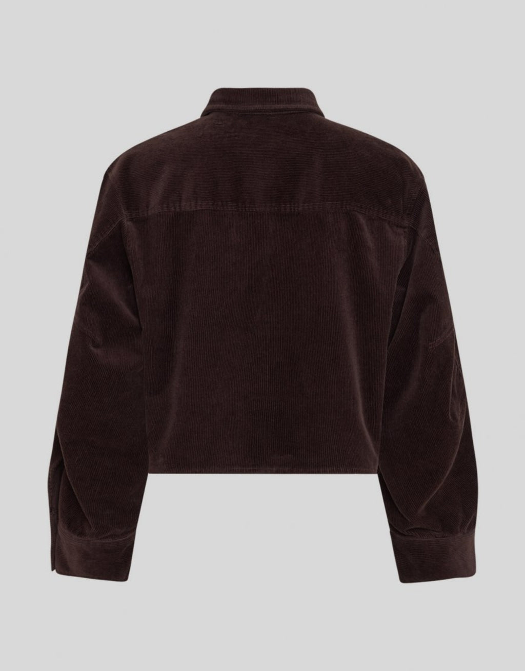  Dunkelbraune Filippa Cordjacke von MSCH Copenhagen mit klassischem Hemdkragen, durchgehender Knopfleiste und langen Ärmeln mit breiten Manschetten von hinten