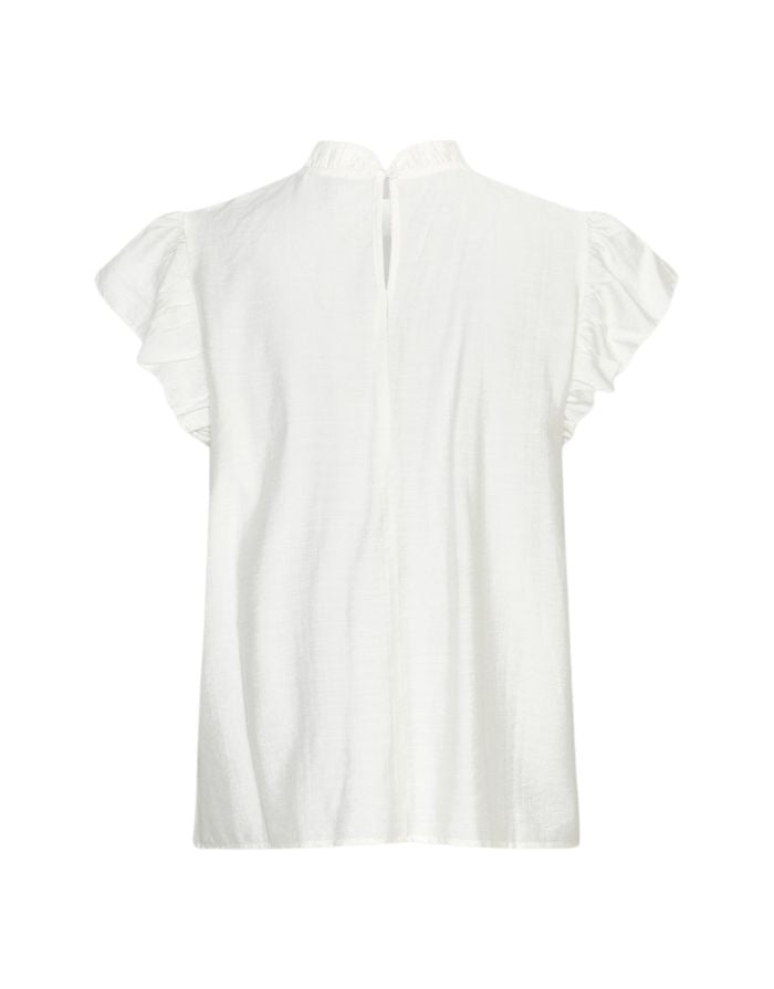MSCH Copenhagen Shirt Peninna Egret in Weiß mit hohem Rüschenkragen und dekorativen Details.