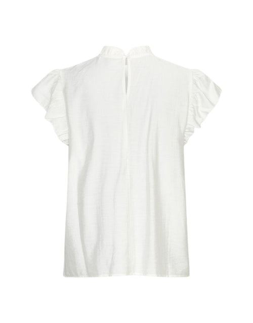 MSCH Copenhagen Shirt Peninna Egret in Weiß mit hohem Rüschenkragen und dekorativen Details.