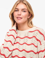 Laden Sie das Bild in den Galerie-Viewer, Vila Pointelle Strickshirt Birch Hibiscus mit Rundhalsausschnitt und Lochmuster.
