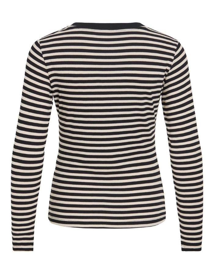Gestreiftes Langarmshirt von VILA in Black Beauty und Birch aus weicher LENZING™ ECOVERO™ Viskose mit Rundhalsausschnitt als Freisteller von hinten