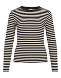 Gestreiftes Langarmshirt von VILA in Black Beauty und Birch aus weicher LENZING™ ECOVERO™ Viskose mit Rundhalsausschnitt als Freisteller von vorne