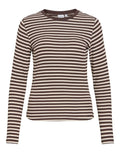 Gestreiftes Langarmshirt von VILA in Coffee Bean und Birch aus weicher LENZING™ ECOVERO™ Viskose mit Rundhalsausschnitt als Freisteller von vorne
