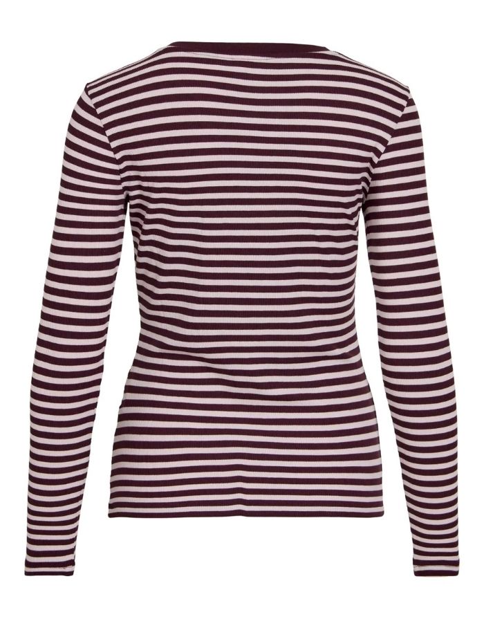 Gestreiftes Langarmshirt von VILA in Port Royale und Ballett Slipper aus weicher LENZING™ ECOVERO™ Viskose mit Rundhalsausschnitt als Freisteller von hinten