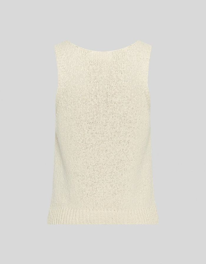 MSCH Copenhagen Top Vivika Hannalie SL Bleached Sand in Beige aus Bio-Baumwolle mit Rundhalsausschnitt.