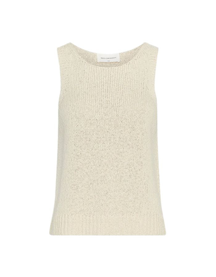 MSCH Copenhagen Top Vivika Hannalie SL Bleached Sand in Beige aus Bio-Baumwolle mit Rundhalsausschnitt.