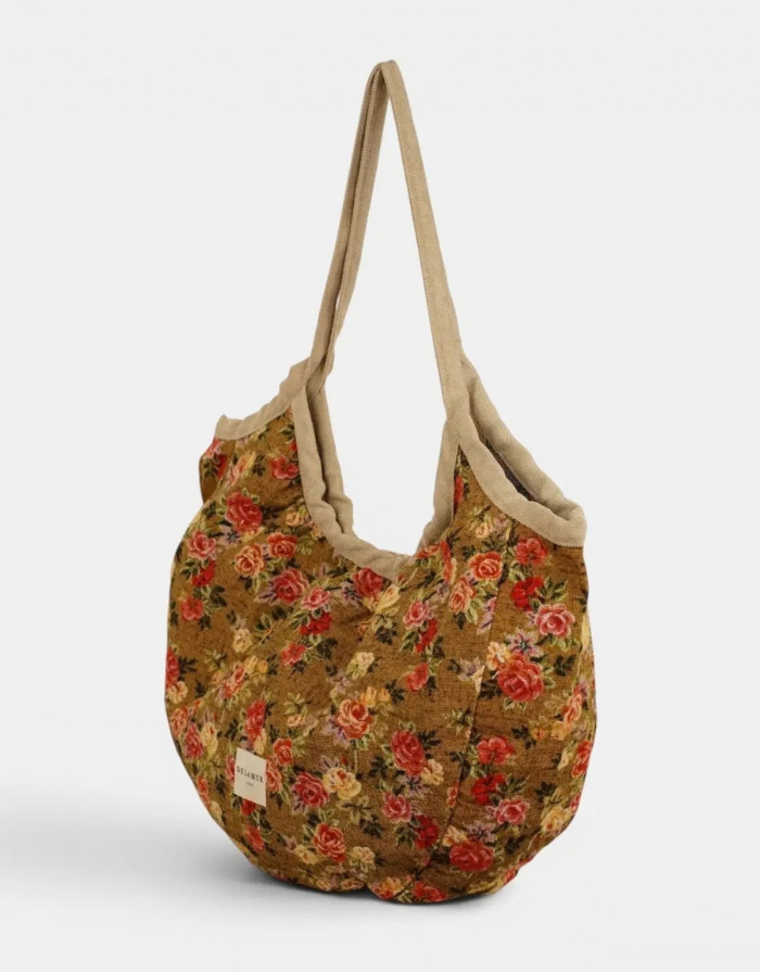 De La Mur Shopper Esme aus floralem Jacquard in Camel und beigem Stoff mit Reißverschluss und zwei Henkeln