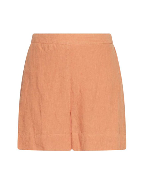 Orangefarbene Pearlina Leinenshorts von MSCH Copenhagen mit lockerer Passform und elastischem Bund von vorne