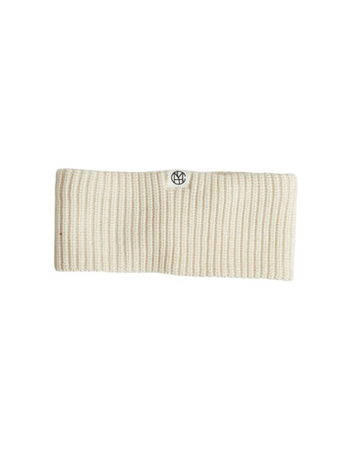 Stirnband Galine Rachelle Icon von MSCH Copenhagen in Fog Melange – beiges Rippstrick-Stirnband mit kleinem MSCH-Logo.