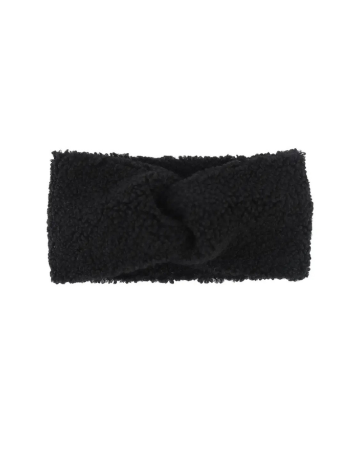 Stirnband Teddy in Schwarz aus flauschigem Kunstfell mit überkreuztem Design