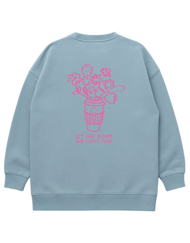 Liliput Sweatshirt Hellblau – Rückseite mit blühender Coffee Cup und Schriftzug