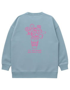 Liliput Sweatshirt Hellblau – Rückseite mit blühender Coffee Cup und Schriftzug