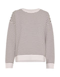 Cremeweißes ma Q Sweatshirt von MSCH Copenhagen mit braunen Streifen, Rundhalsausschnitt, überschnittenen Schultern und langen Ärmeln aus weicher Viskosemischung von vorne