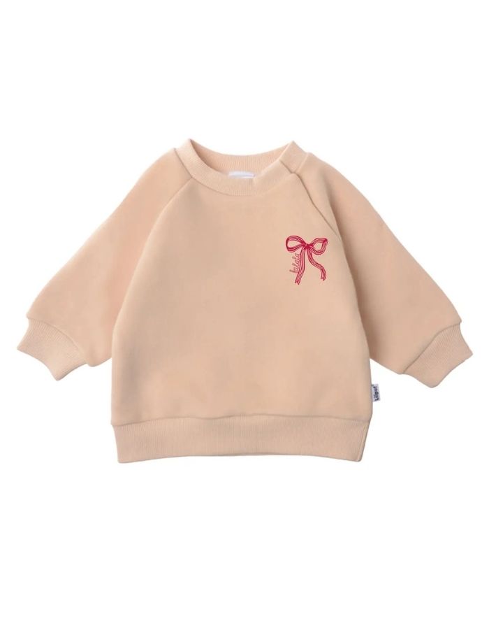 Liliput Sweatshirt Mini Schleife beige mit rotem XMAS-Schleifenprint, Kids-Sweater für Mini & Me Looks.
