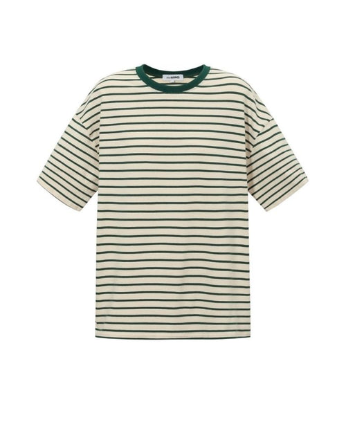 Gestreiftes Blocked Striped Tee T-Shirt in Grün aus Baumwolle mit bequemer Passform für den Alltag von vorne