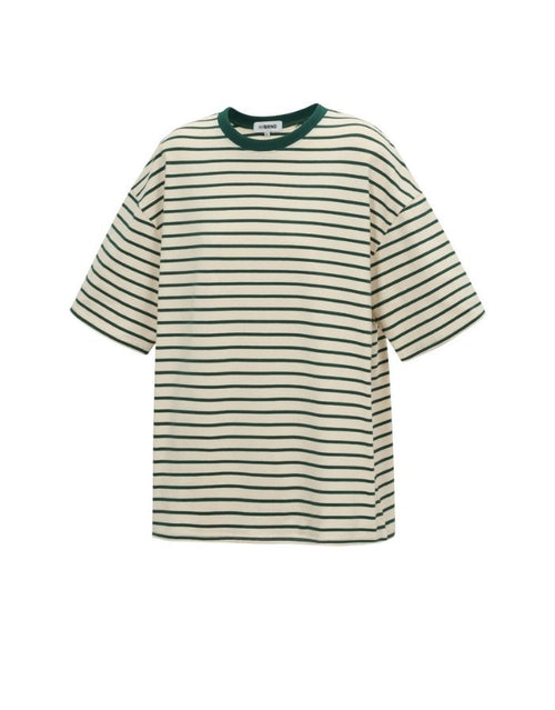 Gestreiftes Blocked Striped Tee T-Shirt in Grün aus Baumwolle mit bequemer Passform für den Alltag von der Seite