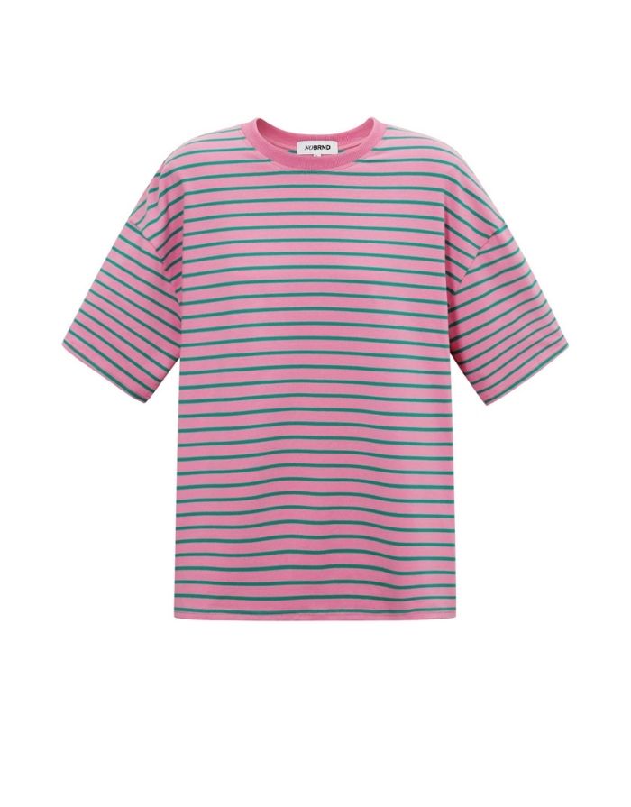 Gestreiftes Blocked Striped Tee T-Shirt in Rosa/Grün aus Baumwolle mit bequemer Passform für den Alltag von vorne