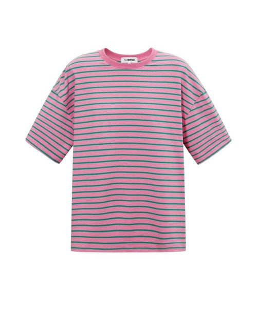 Gestreiftes Blocked Striped Tee T-Shirt in Rosa/Grün aus Baumwolle mit bequemer Passform für den Alltag von vorne