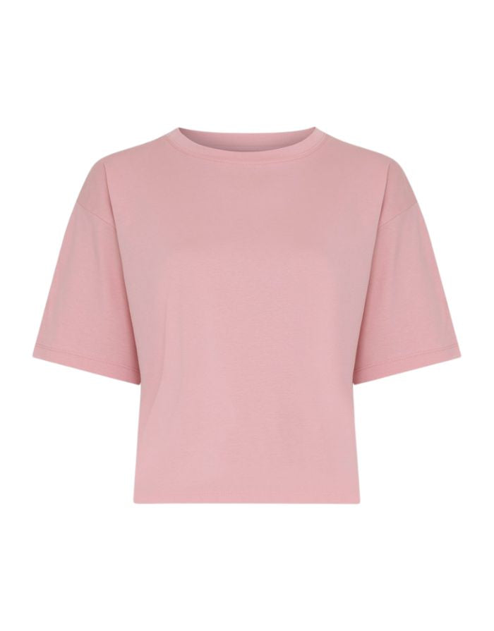  MSCH Copenhagen T-Shirt Moa Melea Candle Peach in cropped Schnitt aus Bio-Baumwolle.