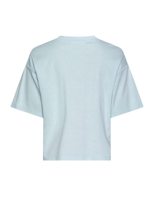MSCH Copenhagen T-Shirt Moa Melea Summer Song in Hellblau mit cropped Schnitt aus Bio-Baumwolle.