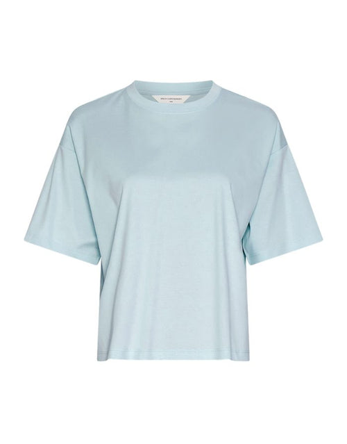 MSCH Copenhagen T-Shirt Moa Melea Summer Song in Hellblau mit cropped Schnitt aus Bio-Baumwolle.