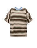 Dunkelbraun gestreiftes Blocked Striped Tee T-Shirt mit blauem Kragen aus Baumwolle mit bequemer Passform für den Alltag von vorne