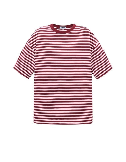 Pink gestreiftes Blocked Striped Tee T-Shirt aus Baumwolle mit bequemer Passform für den Alltag von vorne 
