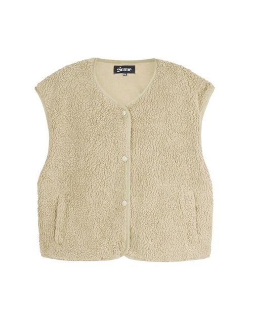Nordlykk Teddyweste für Damen in Beige, ärmellose Weste aus Polyester mit Fronttaschen und minimalistischer Passform