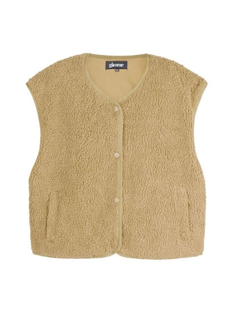 Nordlykk Teddyweste für Damen in Camel, ärmellose Weste aus Polyester mit Fronttaschen und minimalistischer Passform