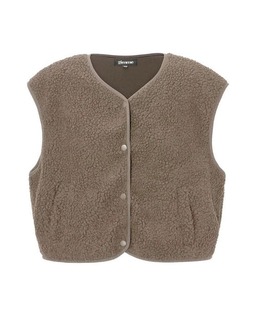Nordlykk Teddyweste für Damen in Coffee Brown, ärmellose Weste aus Polyester mit Fronttaschen und minimalistischer Passform