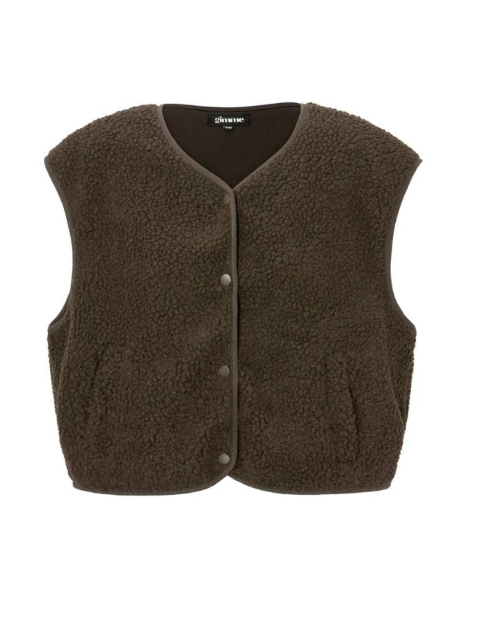Nordlykk Teddyweste für Damen in Dark Brown, ärmellose Weste aus Polyester mit Fronttaschen und minimalistischer Passform