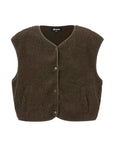 Nordlykk Teddyweste für Damen in Dark Brown, ärmellose Weste aus Polyester mit Fronttaschen und minimalistischer Passform