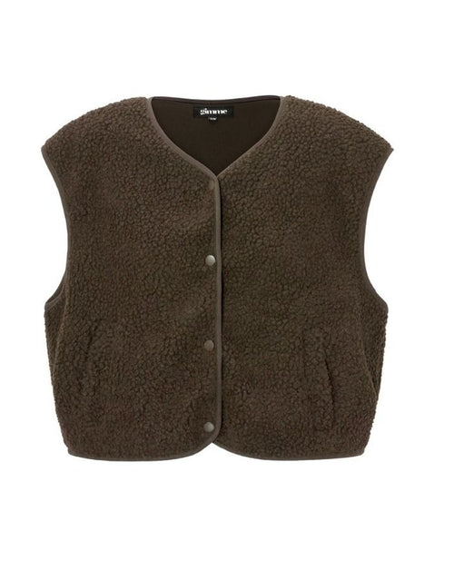 Nordlykk Teddyweste für Damen in Dark Brown, ärmellose Weste aus Polyester mit Fronttaschen und minimalistischer Passform