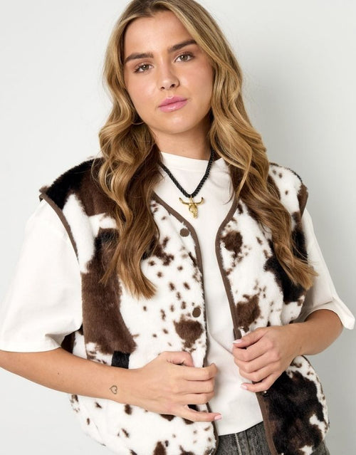 Nordlykk Teddyweste für Damen in Cow, ärmellose Weste aus Polyester mit Fronttaschen und minimalistischer Passform