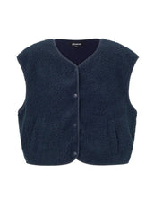 Laden Sie das Bild in den Galerie-Viewer, Nordlykk Teddyweste für Damen in Navy Blue, ärmellose Weste aus Polyester mit Fronttaschen und minimalistischer Passform
