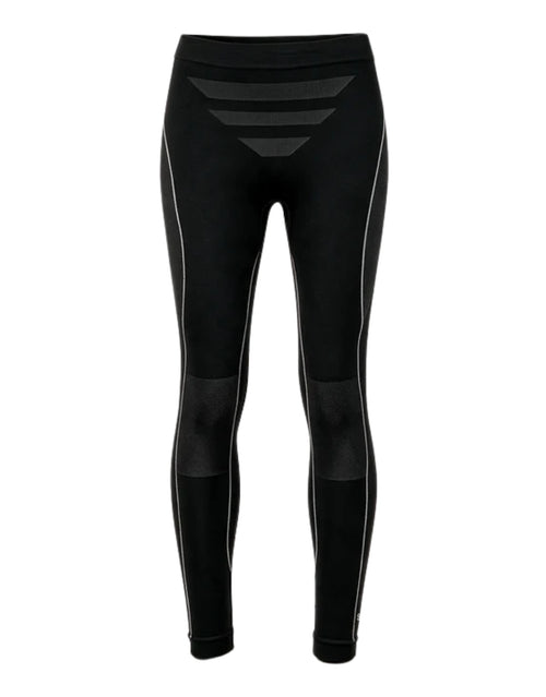 Schwarze Thermo Tights für Damen von SNOCKS aus elastischem, recyceltem Funktionsmaterial mit nahtloser Verarbeitung, breitem Bund und körpernaher Passform für kalte Tage.