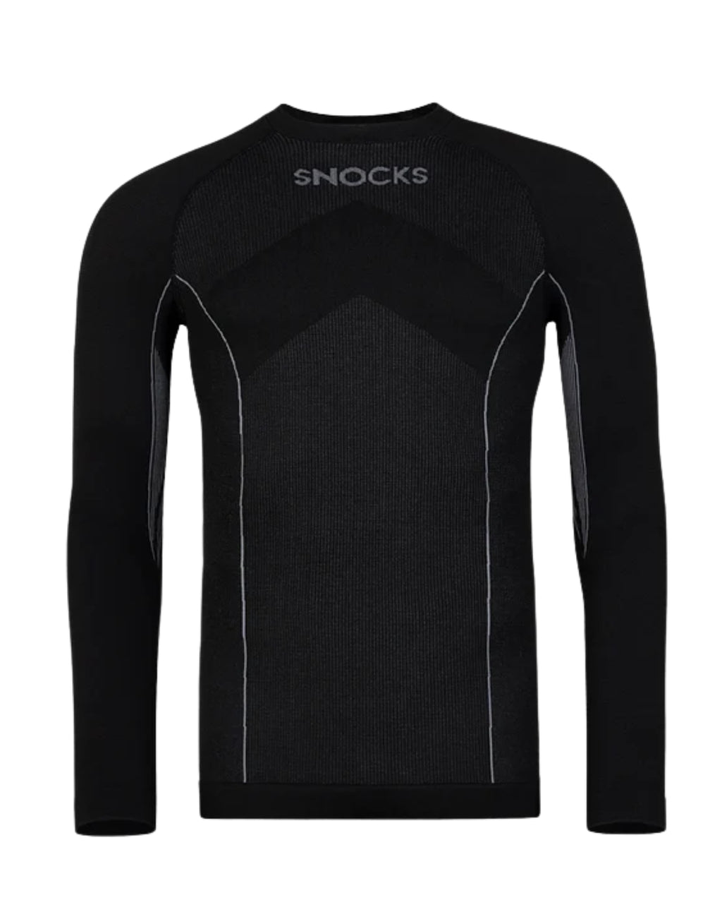 Schwarzes Thermounterhemd für Herren von SNOCKS aus elastischem, recyceltem Funktionsmaterial mit langen Ärmeln, praktischen Daumenlöchern und körpernaher Passform.