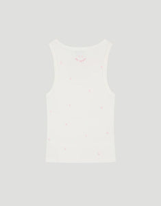  OH APRIL Top Dany Ivory – körperbetontes Racer-Top aus Baumwoll-Mix mit pinker Herzchen-Stickerei, Größen XS–XL.
