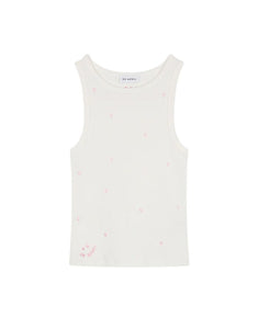  OH APRIL Top Dany Ivory – körperbetontes Racer-Top aus Baumwoll-Mix mit pinker Herzchen-Stickerei, Größen XS–XL.