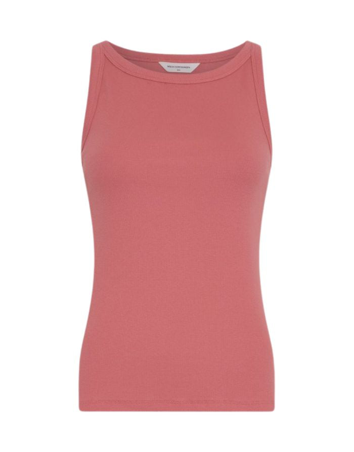 MSCH Copenhagen Top Gubbe Rasmia Faded Rose in Rosa als ärmelloses Rippstrick-Top.