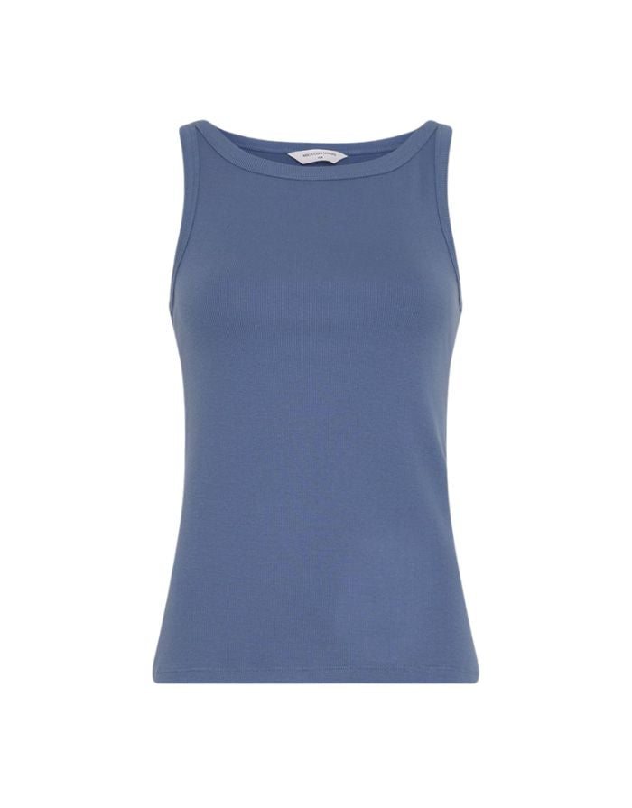 MSCH Copenhagen Top Gubbe Rasmia Vintage Indigo in Blau als ärmelloses Rippstrick-Top.