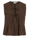 VILA Top Vitevira Tiestring Slate Black aus TENCEL™ mit ärmellosem Schnitt und Bindeband.