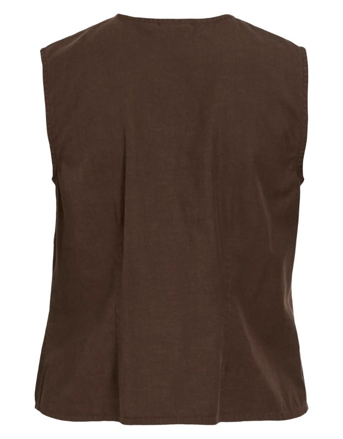 VILA Top Vitevira Tiestring Slate Black aus TENCEL™ mit ärmellosem Schnitt und Bindeband.