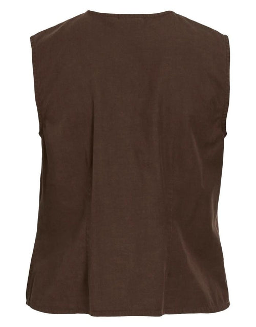 VILA Top Vitevira Tiestring Slate Black aus TENCEL™ mit ärmellosem Schnitt und Bindeband.