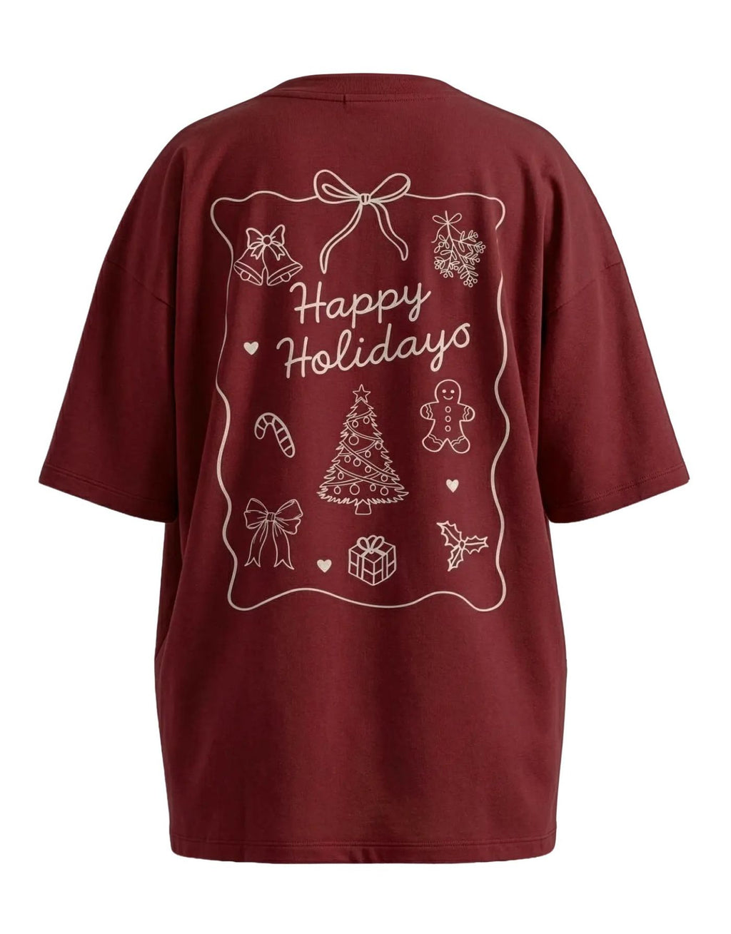 T-Shirt Vinorani Happy Holidays von VILA, lässiges Damenshirt mit festlichem Happy Holidays Design, Rundhalsausschnitt, halblangen Ärmeln und bequemer Loose-Fit-Passform hinten