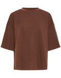 hnaida Oversized T-Shirt von ICHI in Chicory Coffee und Brown mit weiten kurzen Ärmeln und weicher Modalmischung als Freisteller von vorne
