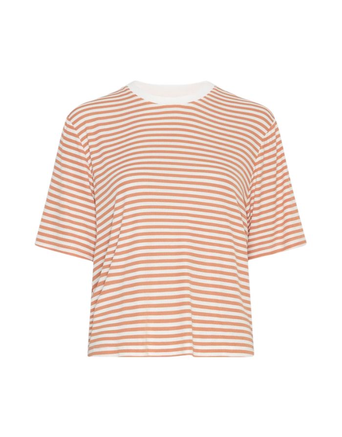 Jana Tshirt von MSCH Copenhagen mit Boxy Fit und Streifen in Beige und Orange von vorne
